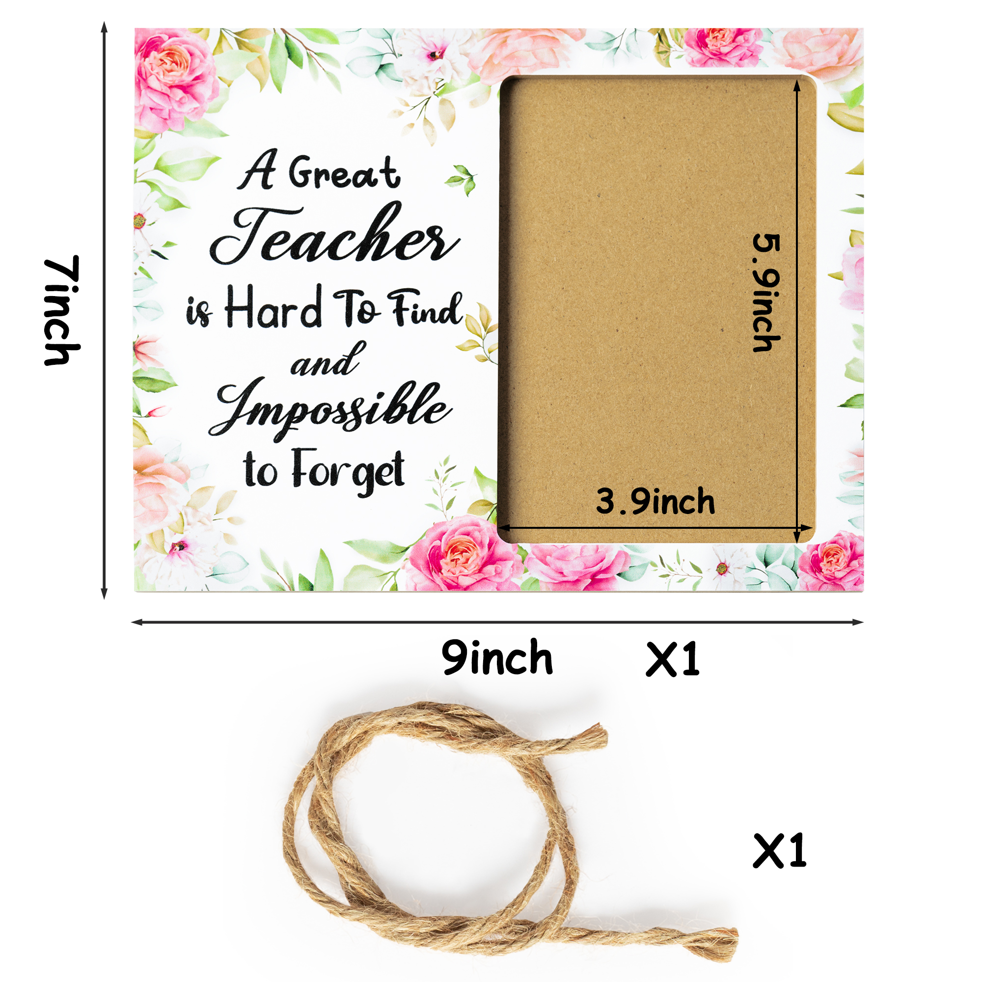 BUoonyer Teacher Picture Frame, Appreciation Photo Frames for Teachers, Floral Wooden Tabletop Wall Hanging Picture Album, Back to School Graduation Thank You Teachers Retirement Gift for Women 7”x 9”