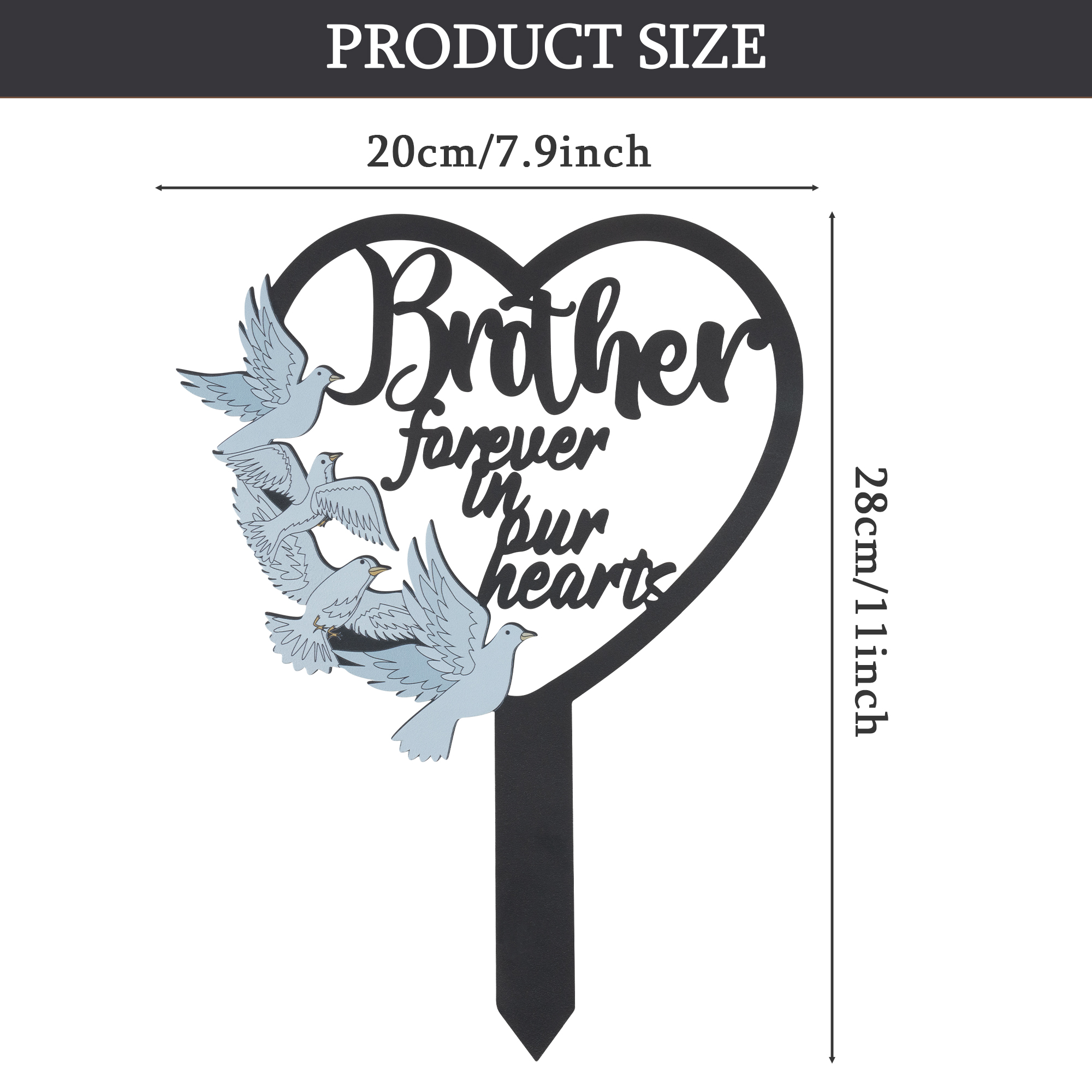 BUoonyer Stake Graves Cemetery Decorations – Brother Metal Memorial Grave Markers, Heart Graveyard Sympathy Plaque for Boy, Dove Remembrance Graveside Burial Decor Sign for Outdoor Outside Yard Garden